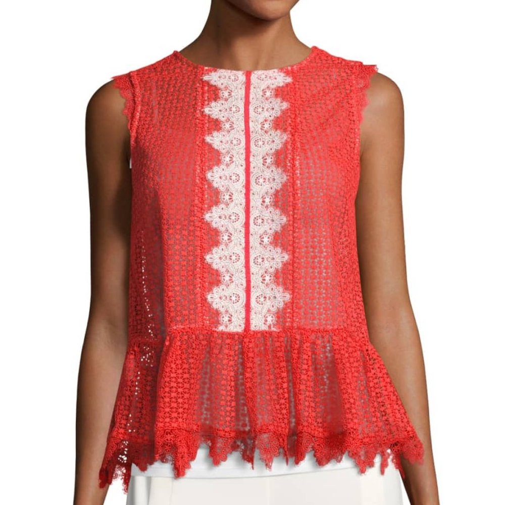 COPY - Saloni Adele Chille Sleeveless Dot Lace Peplum Top